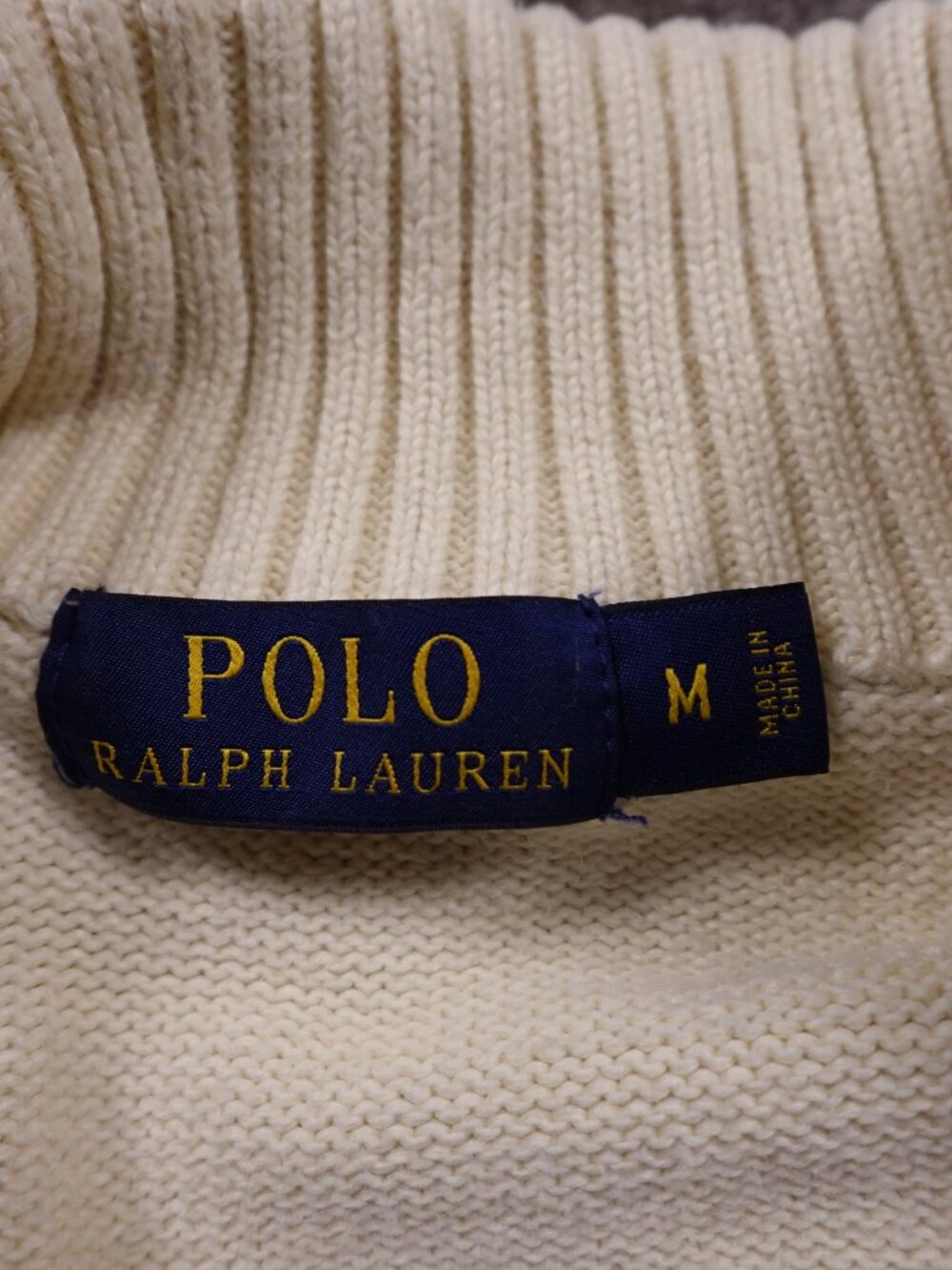 Polo Ralph Lauren Quarter Zip Sweater Men’s Medium Cream Cotton Classic - Picture 3 of 11